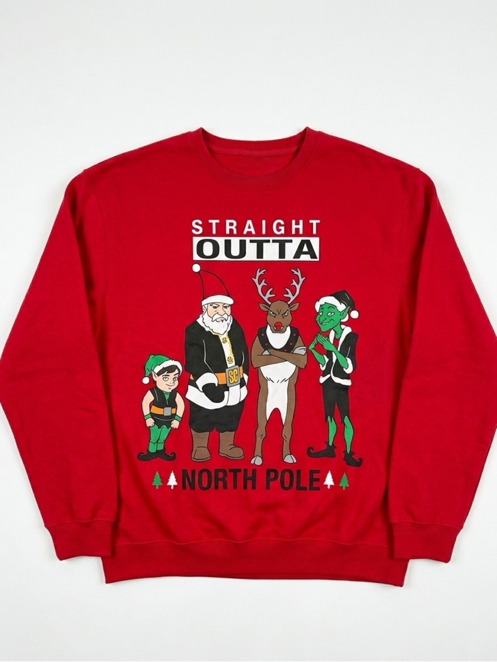 NWT Straight Outta North Pole Christmas Graphic Crewneck Sweatshirt Red XL
